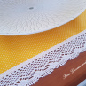 Dekorační prostírání ve žlutém provedení s motivem puntíků, lemované bílou krajkou šíře 20 mm