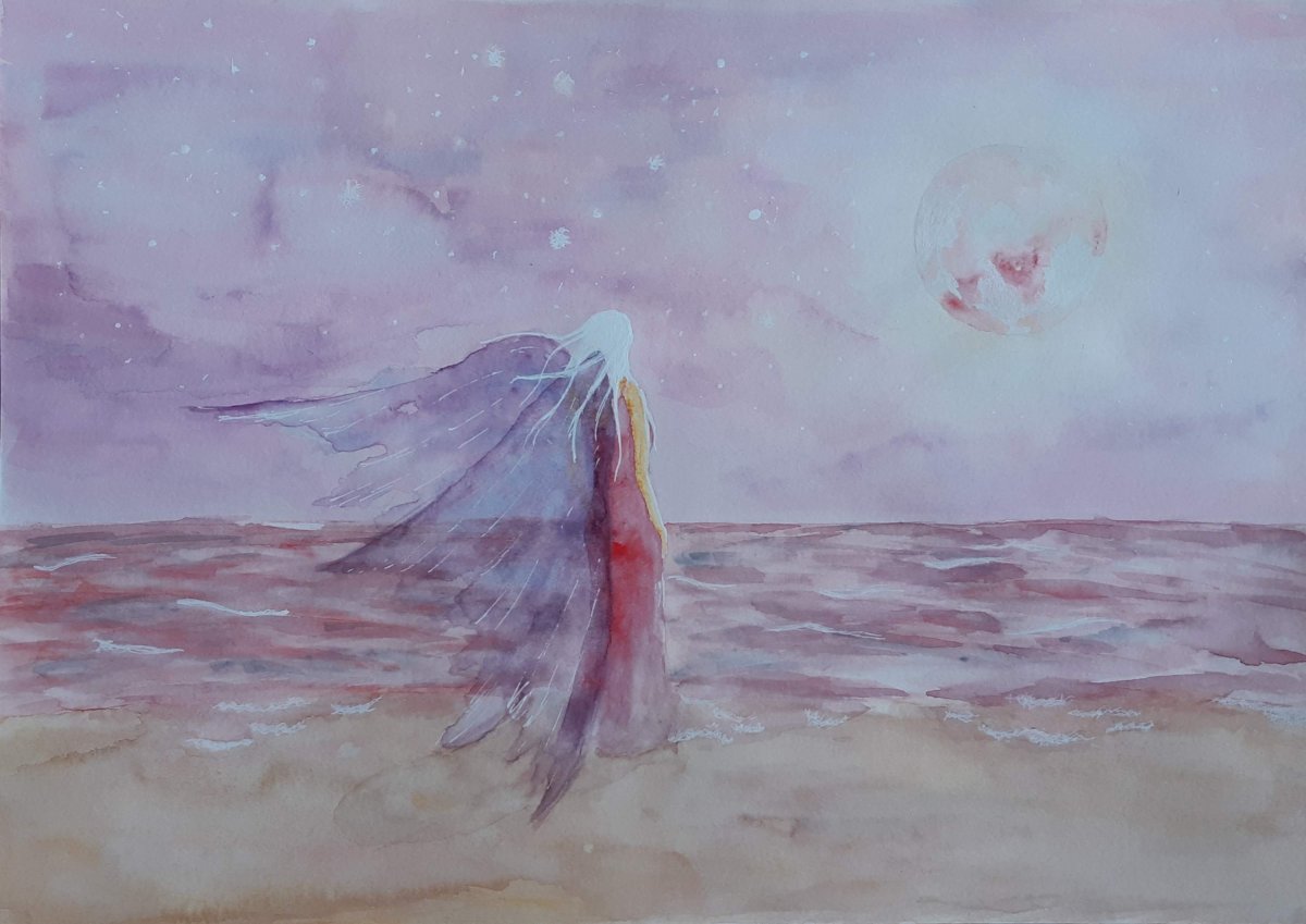 Anděl za úplňku; Akvarelová autorská malba