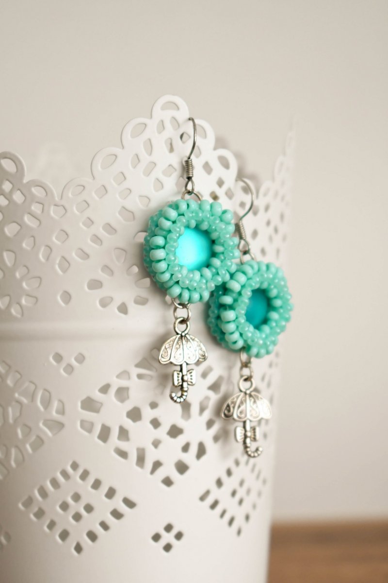 Tyrkysové deštníky - náušnice