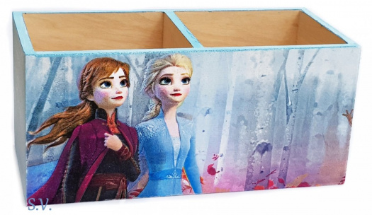 dřevěný stojánek na tužky Anna a Elsa