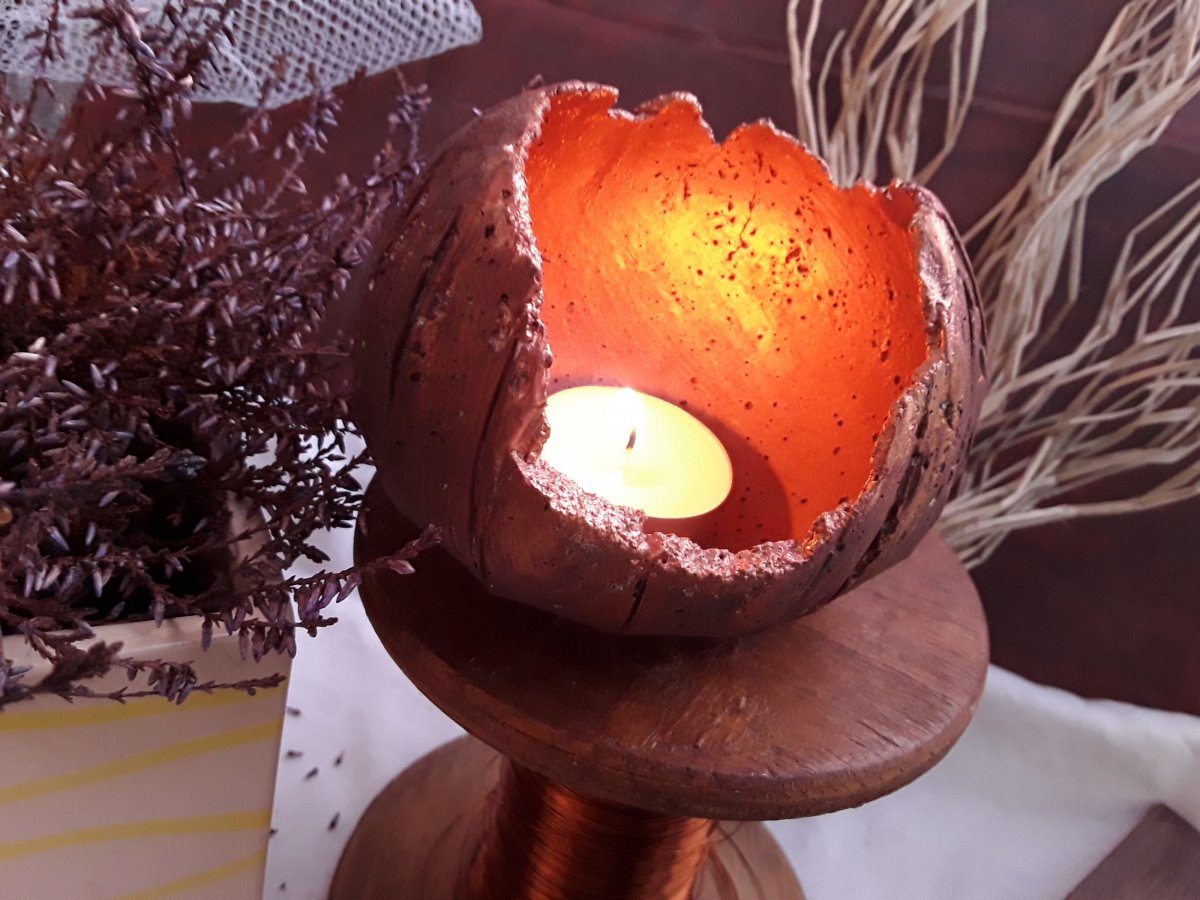 Betonový svícen " Hnědá+měděná 