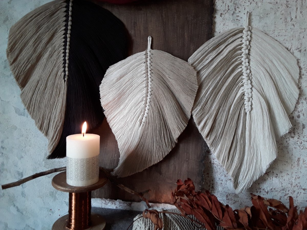 Triptych macramé lístečků "SLEVA"