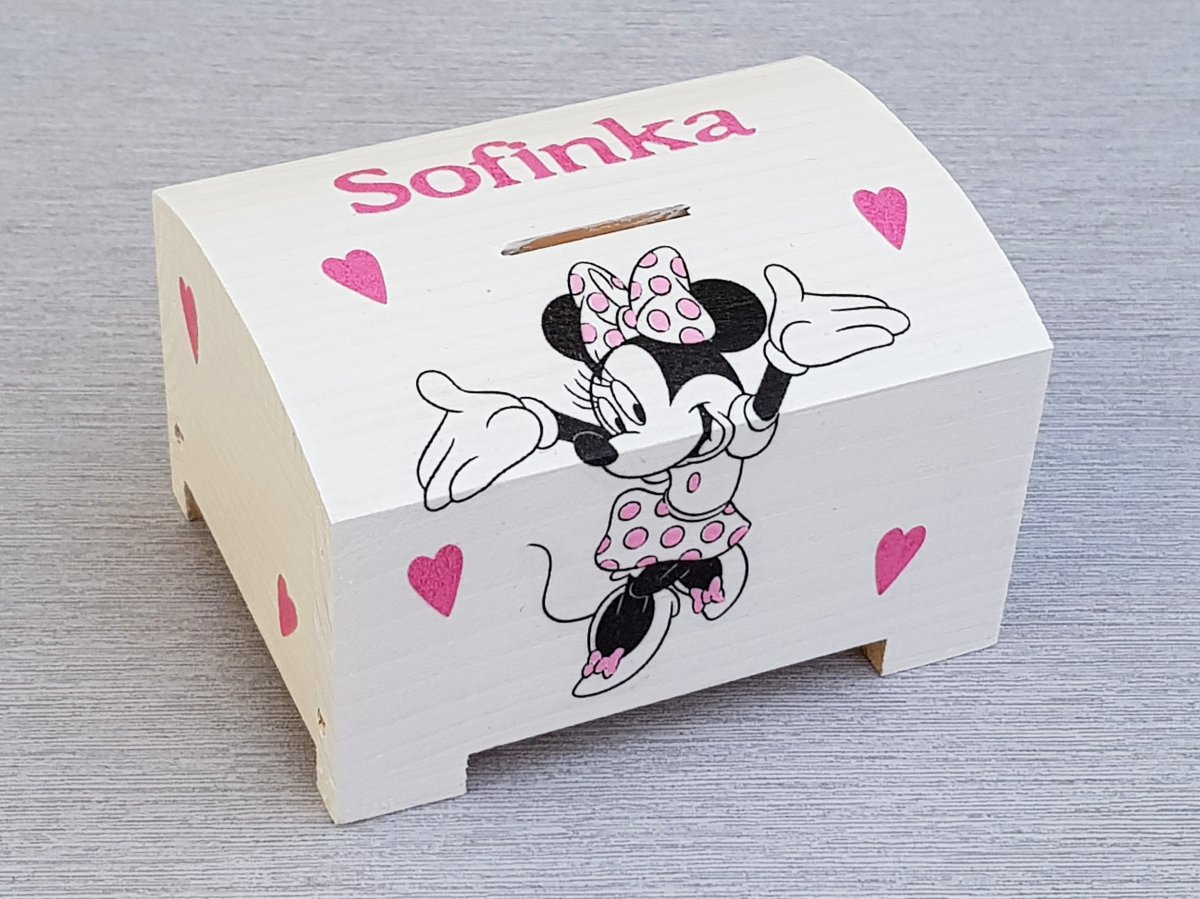 pokladnička se jménem na přání Minie a srdíčka