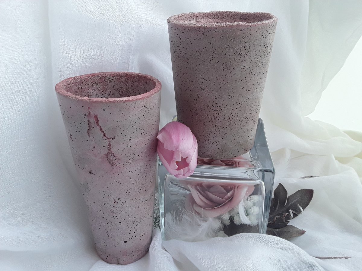 Beton-květináček-pudr.růž "Vyšší+nižší"
