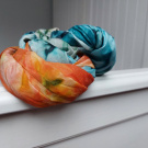 Šál hedvábný, 180x90 cm,  Tyrkys/Citrus