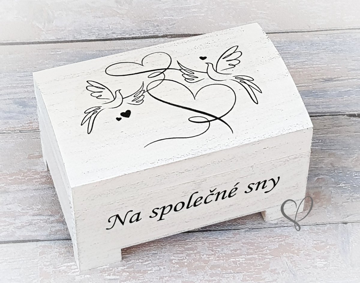 svatební truhlička na magnet holubičky a srdíčka