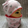 Čepice a nákrčník-Mickey na bílé a růžová 