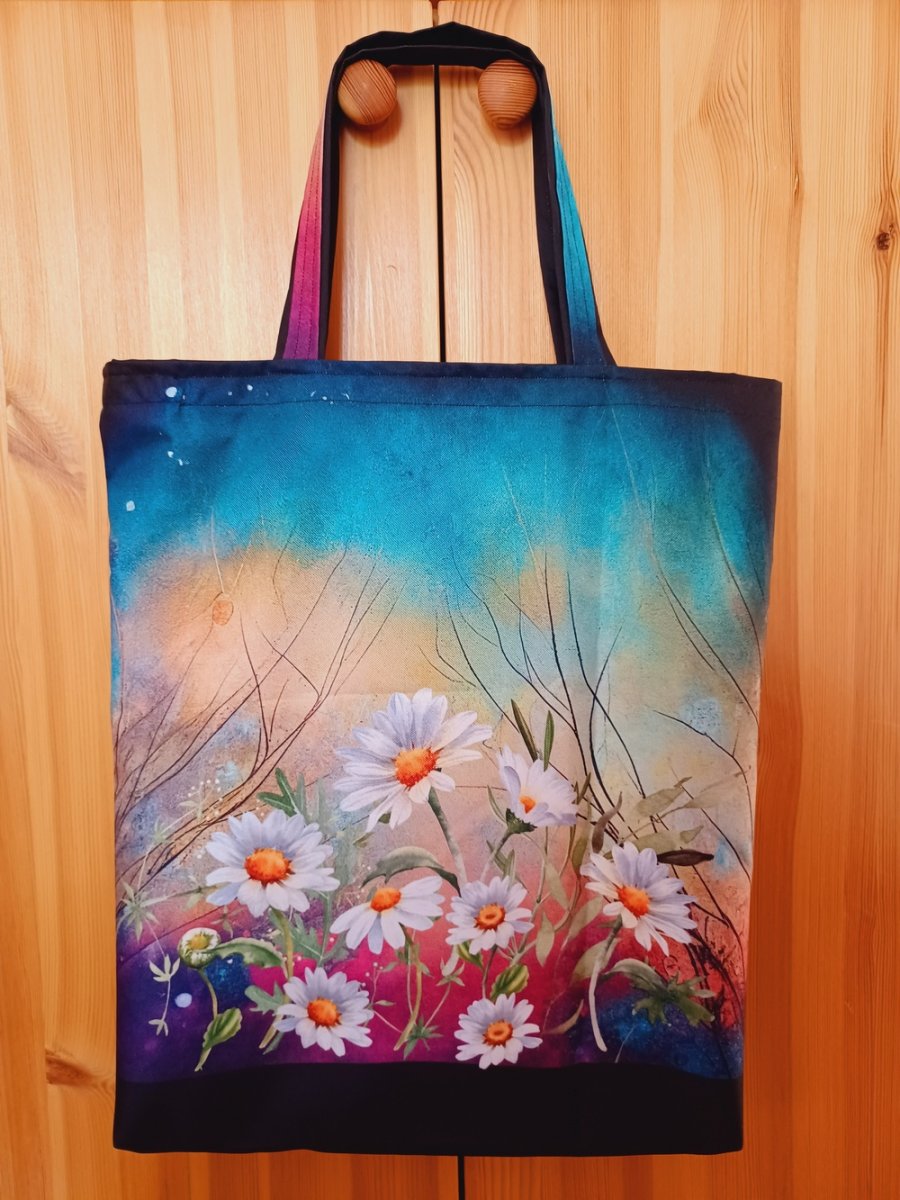 Nákupní taška z kočárkoviny s kopretinami