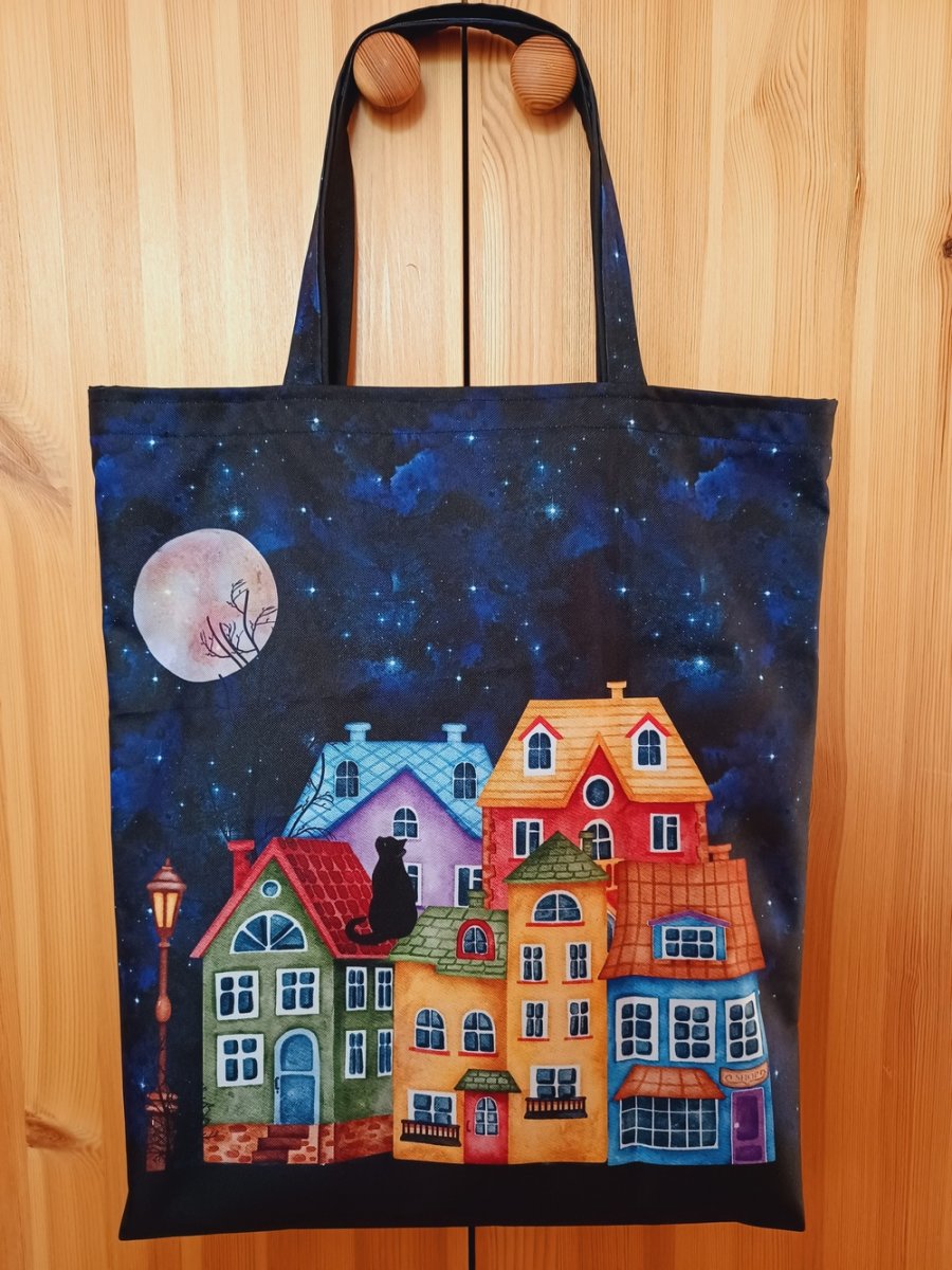 Nákupní taška z kočárkoviny s domečky