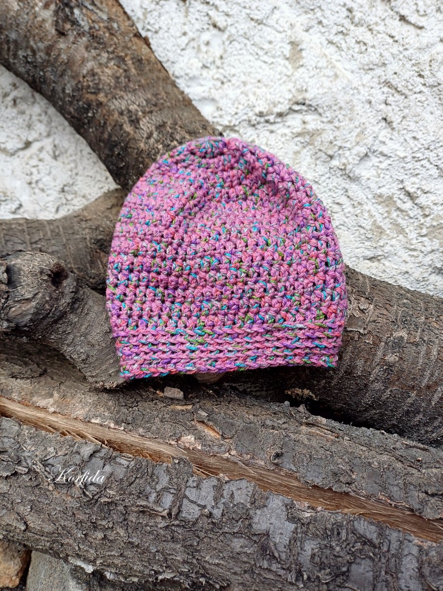 Čepice háčkovaná pestrobarevná + růžová