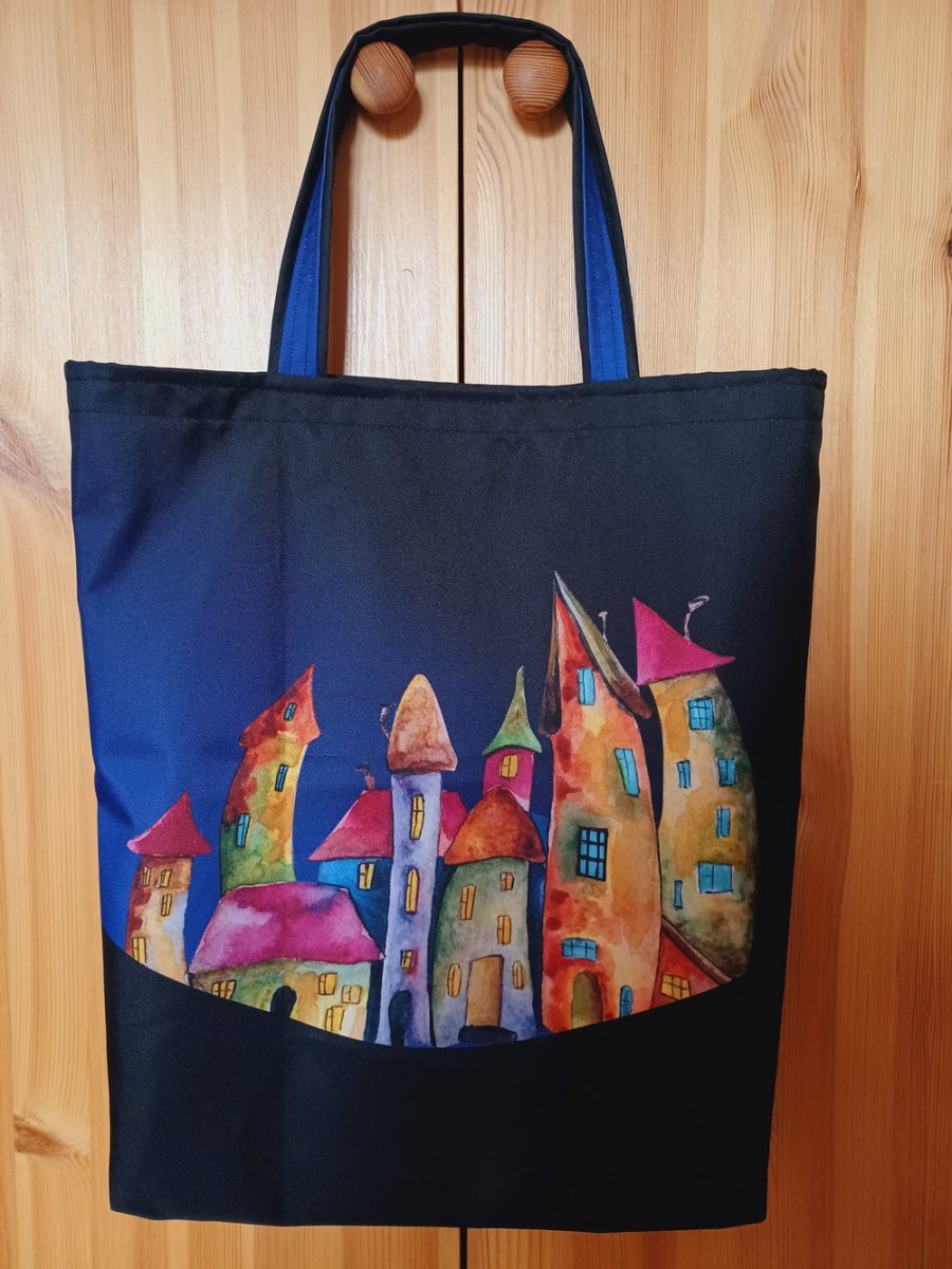 Nákupní taška z kočárkoviny s domečky