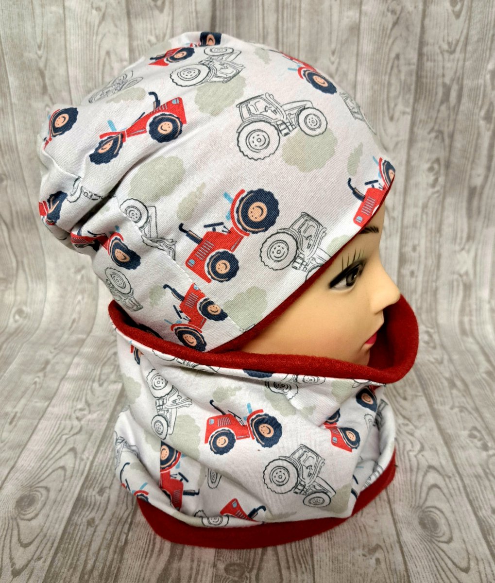 Čepice a nákrčník - traktor traktůrek 