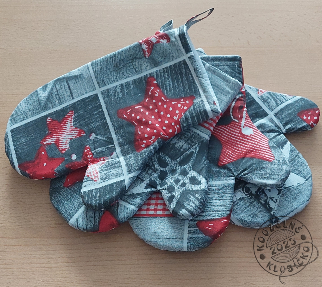 Vánoční chňapka Hvězdy na šedé  s poutkem a magnetem - cena za 1 ks