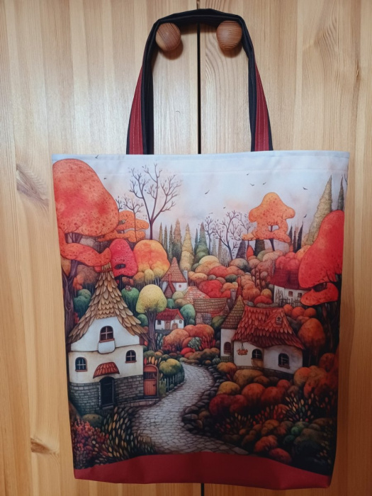 Nákupní taška z kočárkoviny podzimní chaloupky