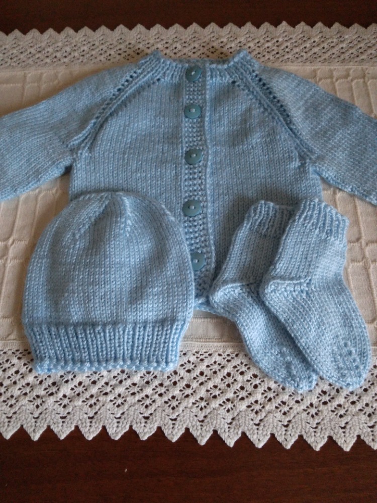 Ručně pletená soupravička pro mimi modrá 0-3 měsíce 