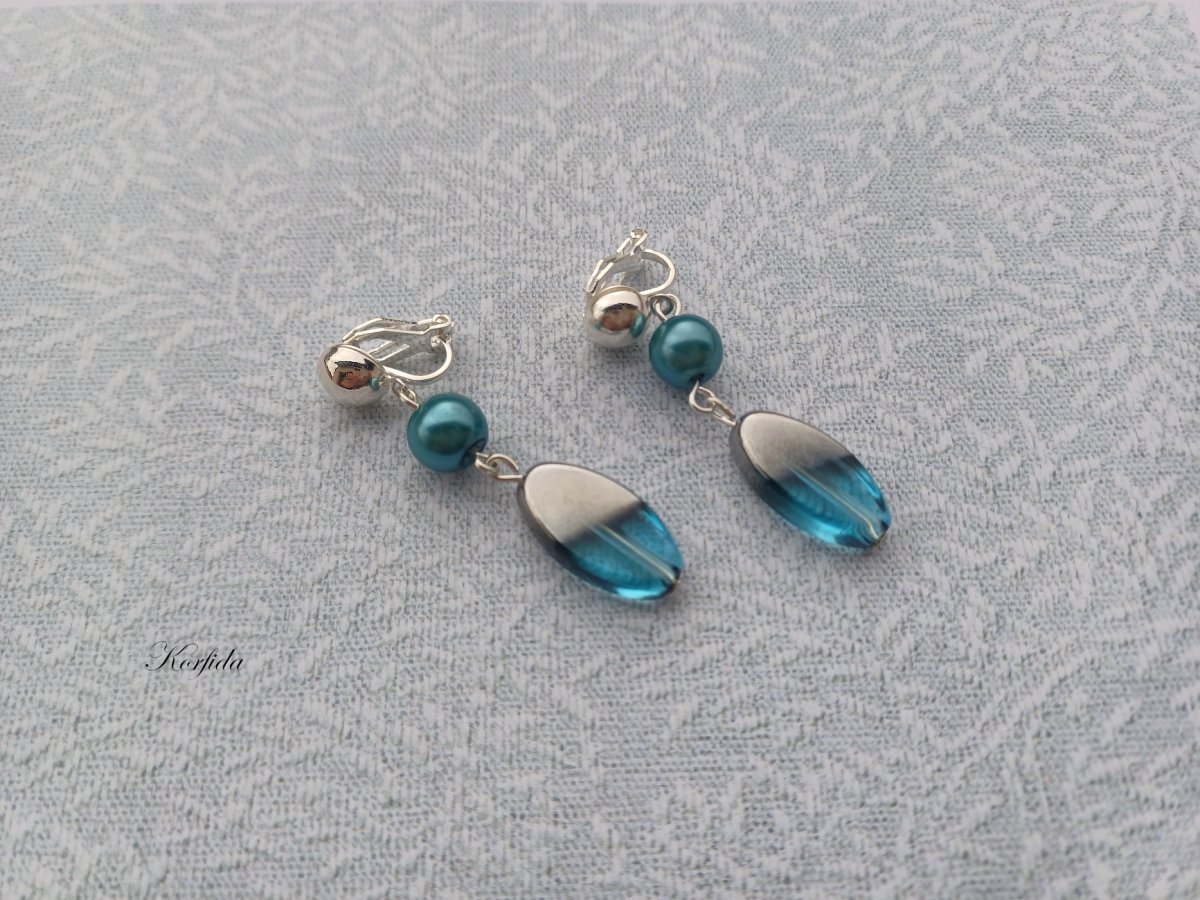 Náušnice klipsy tyrkysové s modrou