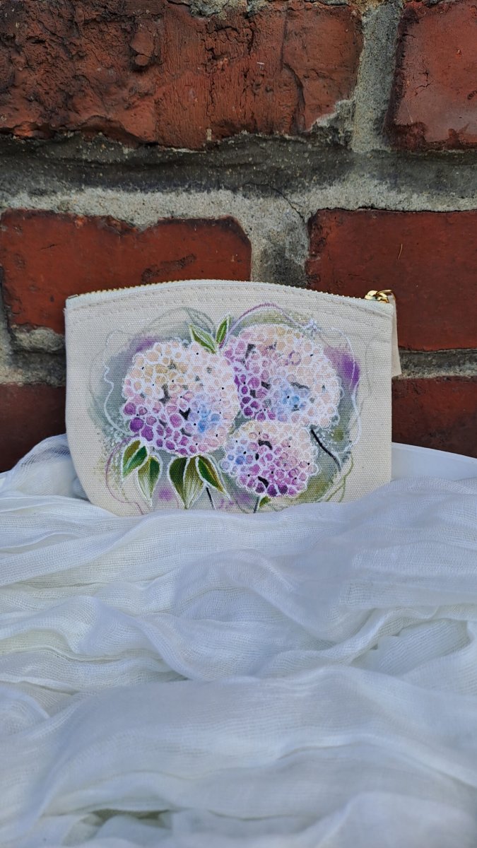Ručně malovaná kosmetická taštička hortenzie