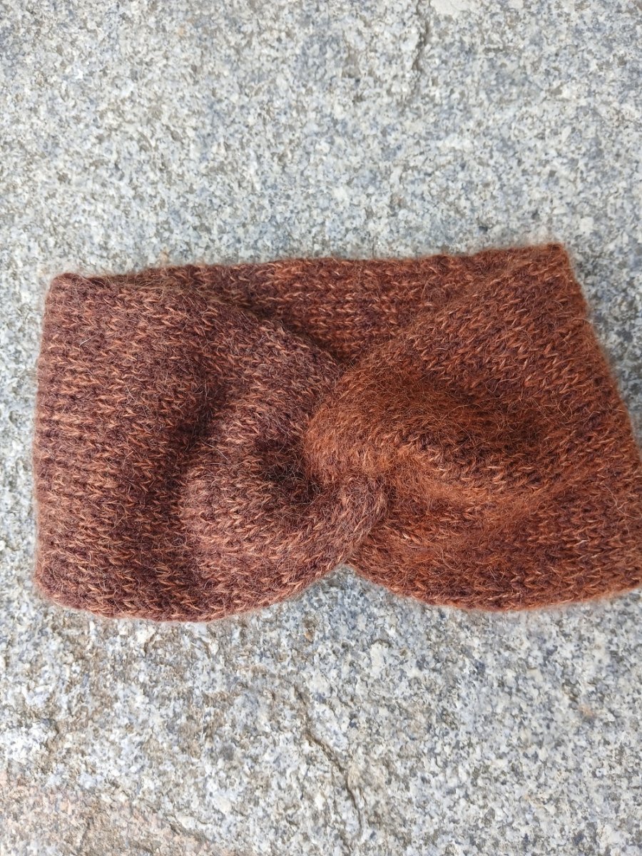 pletená mohérová čelenka hnědá