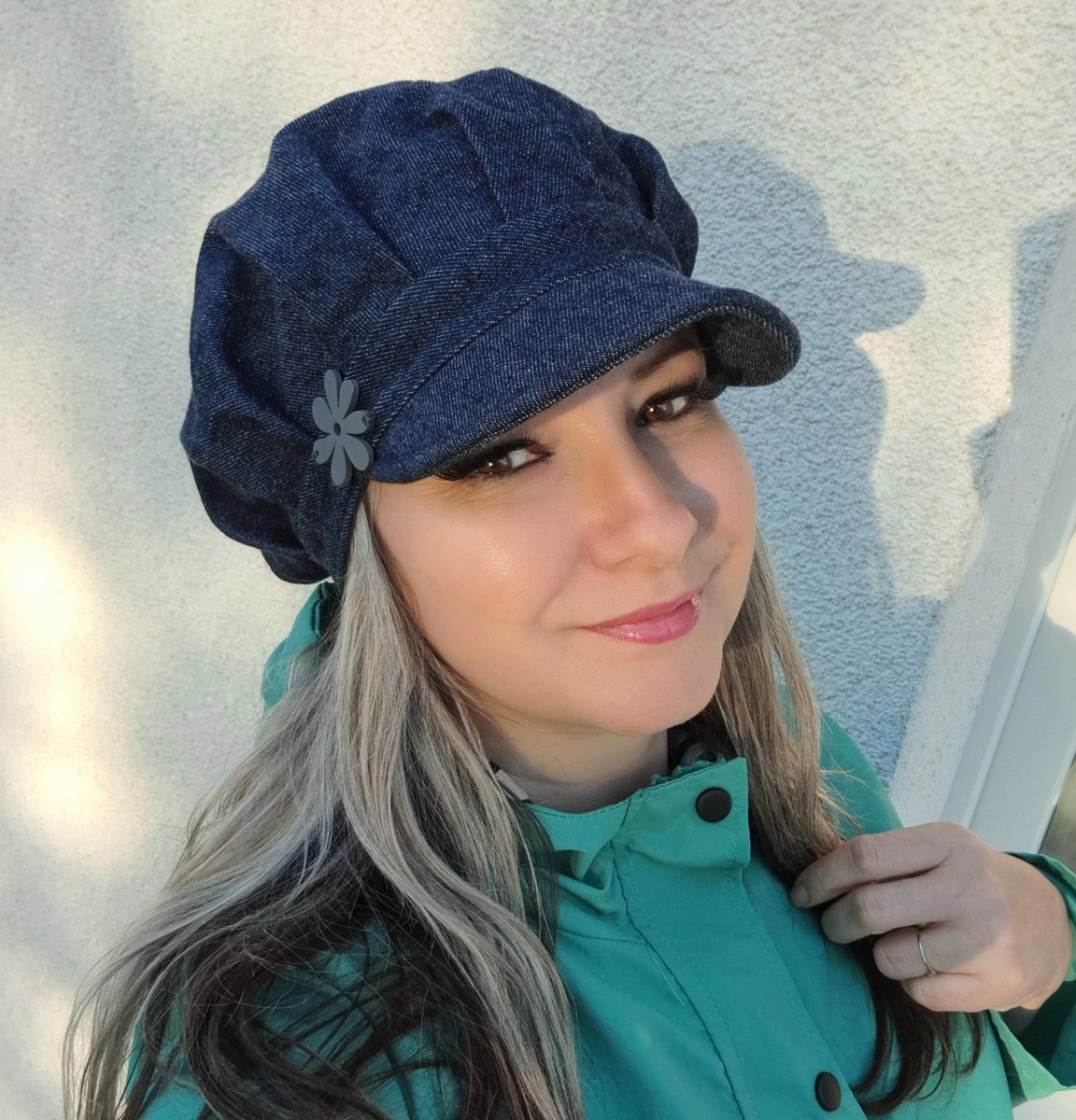 Čepice riflová bekovka s květinou 