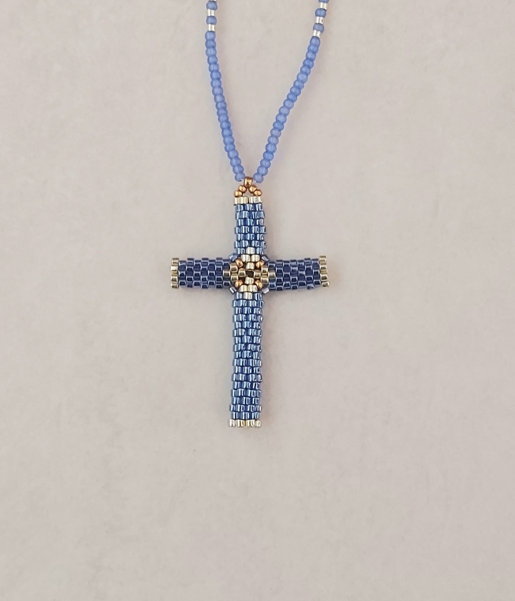 Náhrdelník křížek v modré