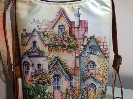 Kabelka menší crossbody- rozkvetlé domečky 