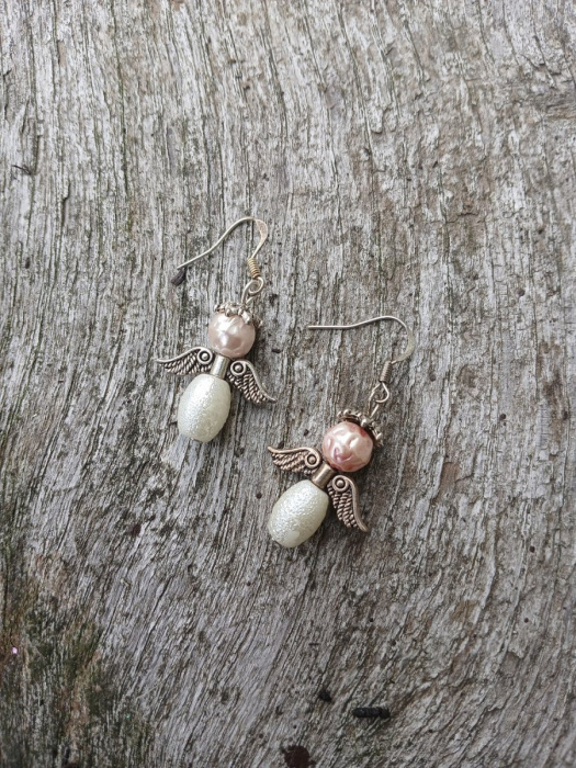 náušnice andělskébílý perličkový andílek