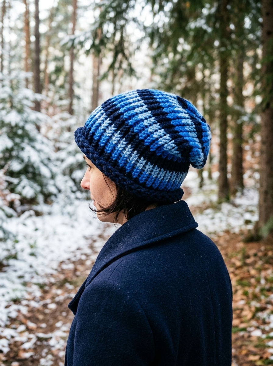 Pletená spadlá čepice (modré)