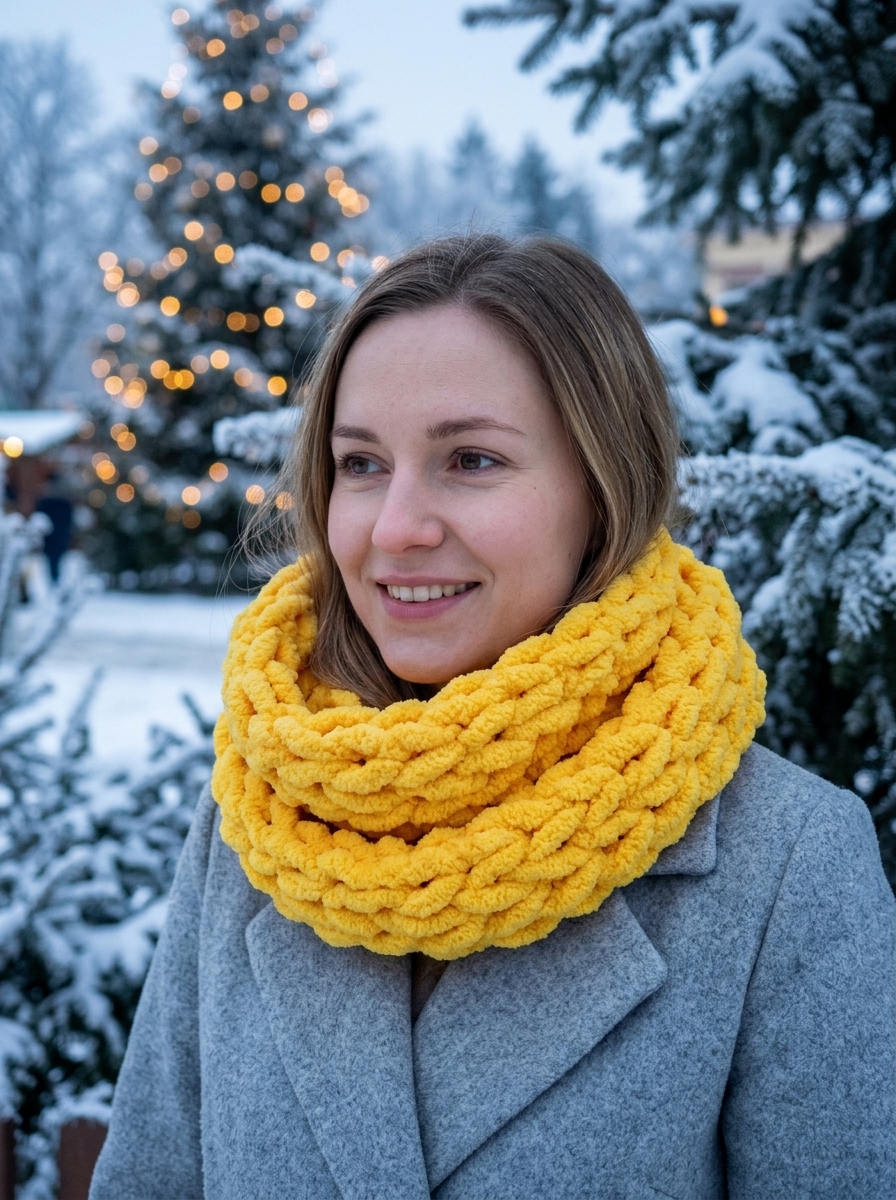 Měkký pletený nákrčník puffy - sytá žlutá