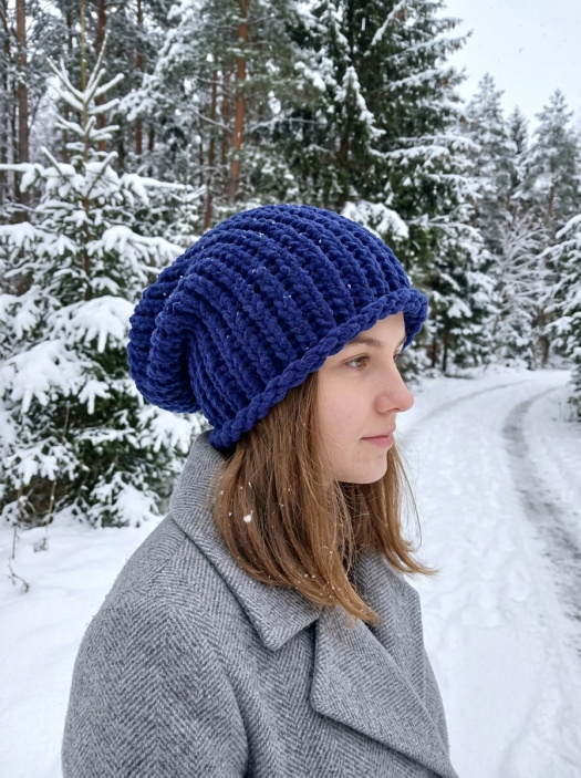 Pletená spadlá čepice (inkoustová modrá)