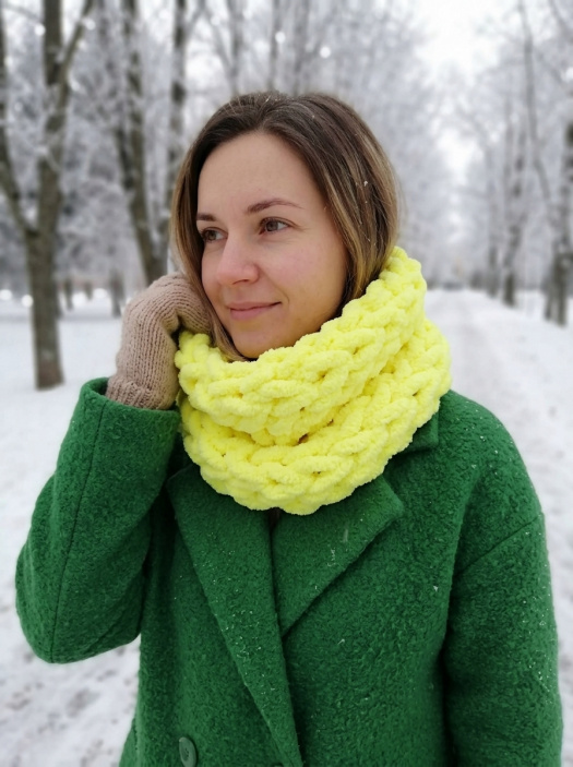 Měkký pletený nákrčník puffy - neonově žlutá