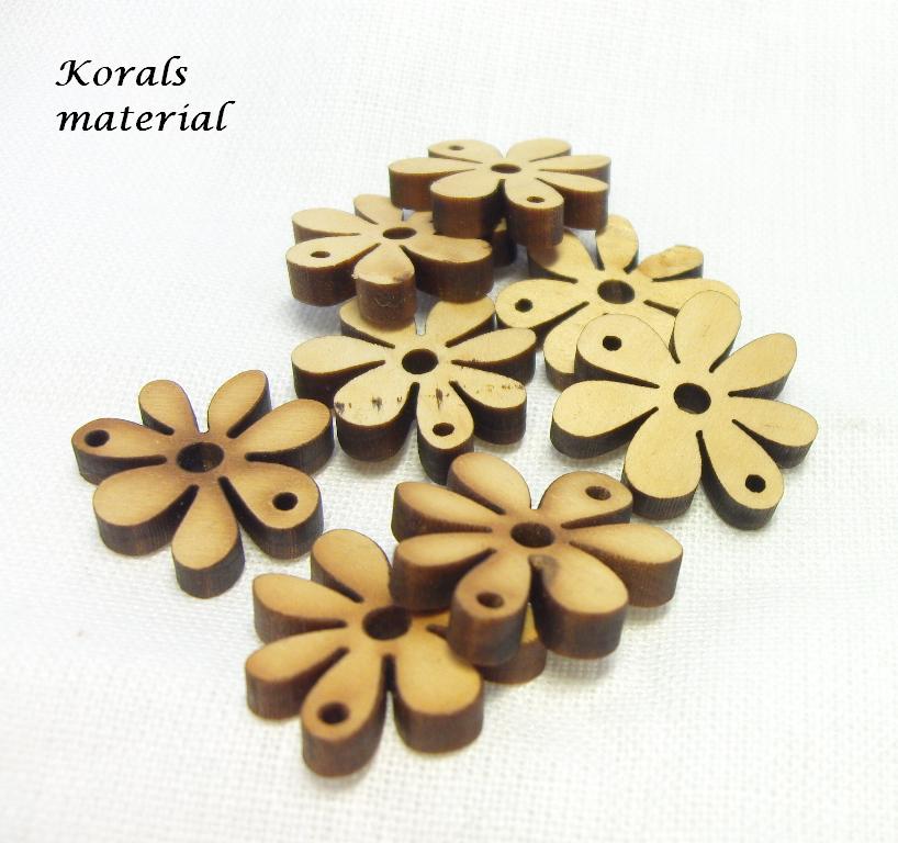 2094 Dřevěný výsek KVĚTINA přírodní 20x25 mm;4 ks
