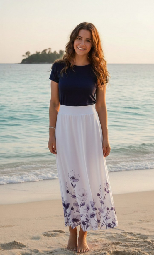 Dlouhá půlkolová sukně - něžné květy, velikost S/M ~ SLEVA ~