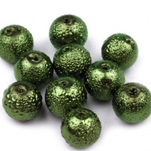 Voskované perly koule Ø8mm vroubkované 10ks- Zelená olivová