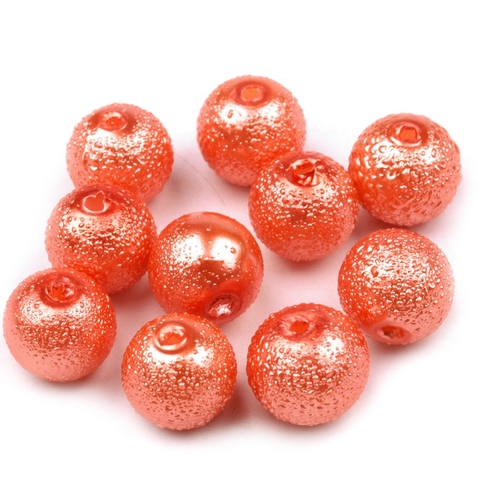 12ks Voskované perly koule Ø8mm vroubkované - Oranžové