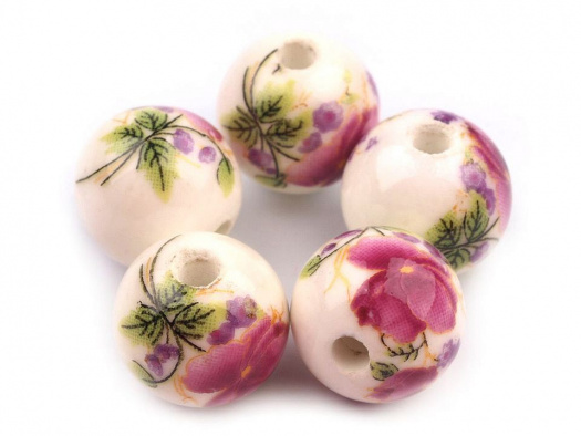 Porcelánové korálky 12 mm (5ks) - fuchsiová