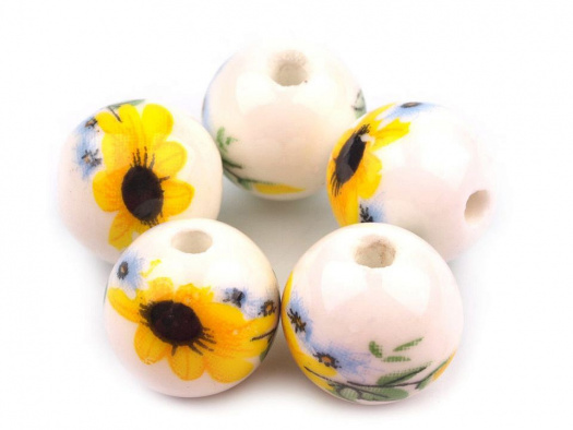 Porcelánové korálky 12 mm (5ks) - žlutá