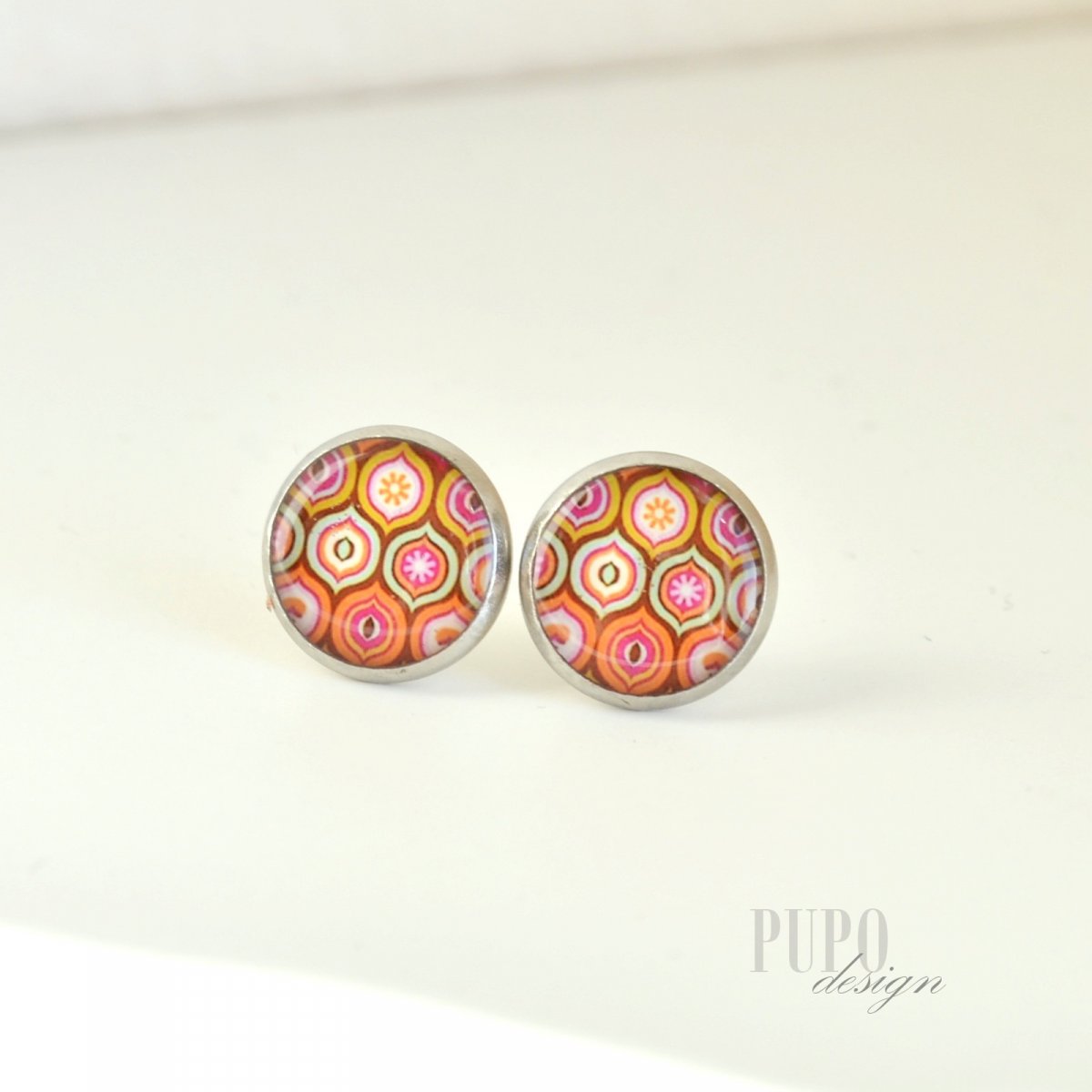 Barevný patchwork, náušnice pecky, chirur. ocel