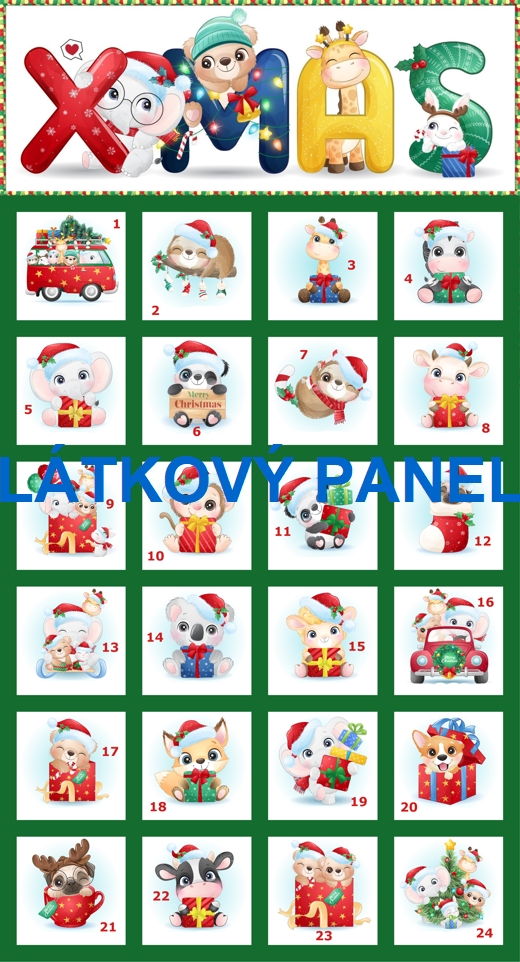 BAVLNĚNÝ PANEL / NA ADVENTNÍ KALENDÁŘ/  33X60 cm  AKN223č