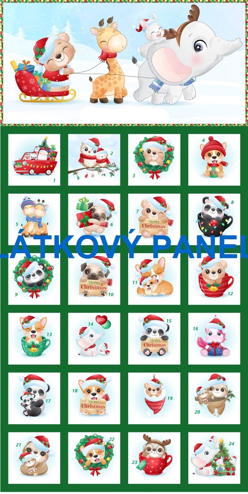 BAVLNĚNÝ PANEL / NA ADVENTNÍ KALENDÁŘ/  33X60 cm  AKN227č