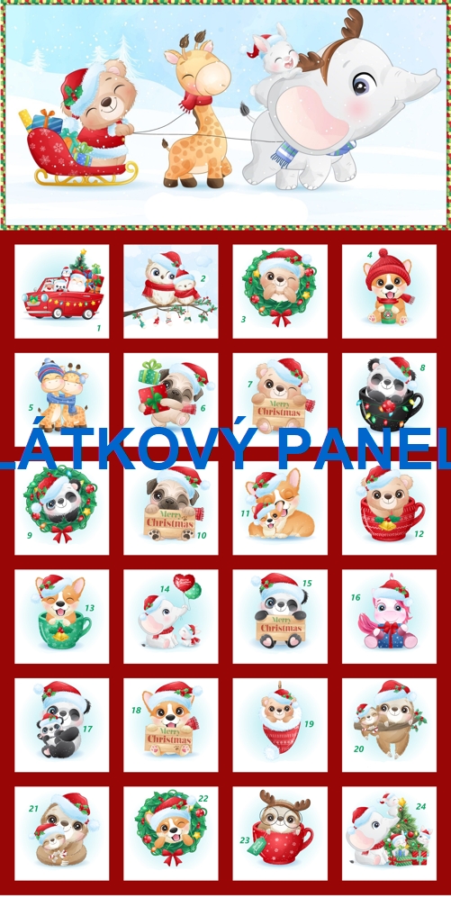 BAVLNĚNÝ PANEL / I NA ADVENTNÍ KALENDÁŘ/ 35X70 cm  AKN228Č - SKLADEM