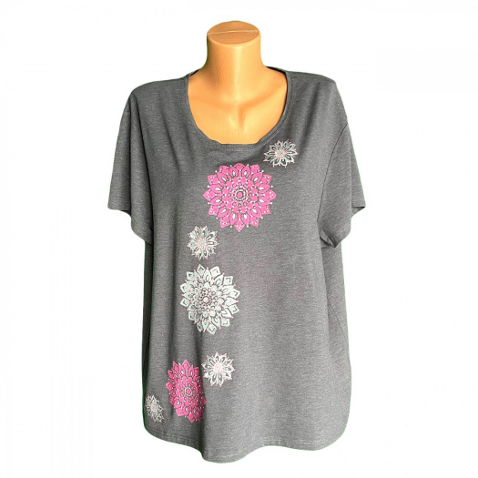 Dámské tričko růžové a šedé mandaly