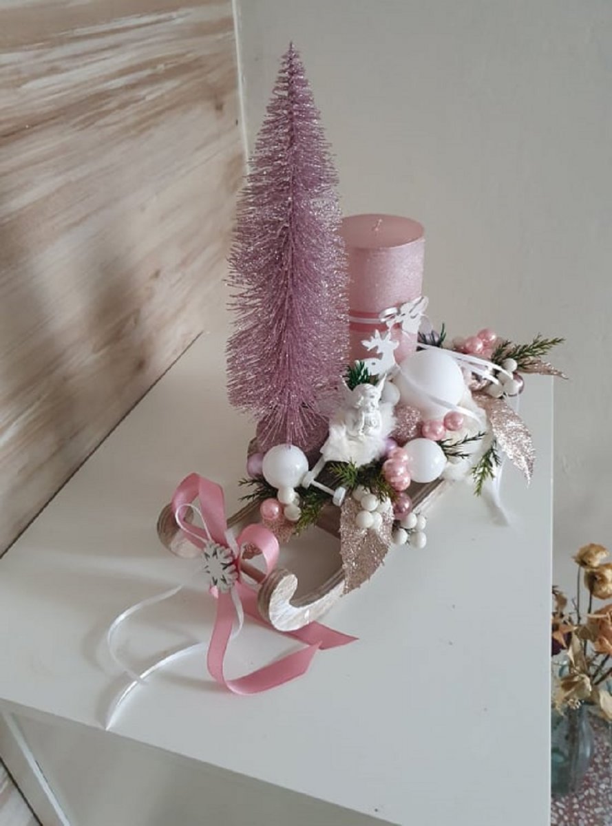 Vánoční sáňky  s andílkem - dekorace , délka  cca 28x17 cm