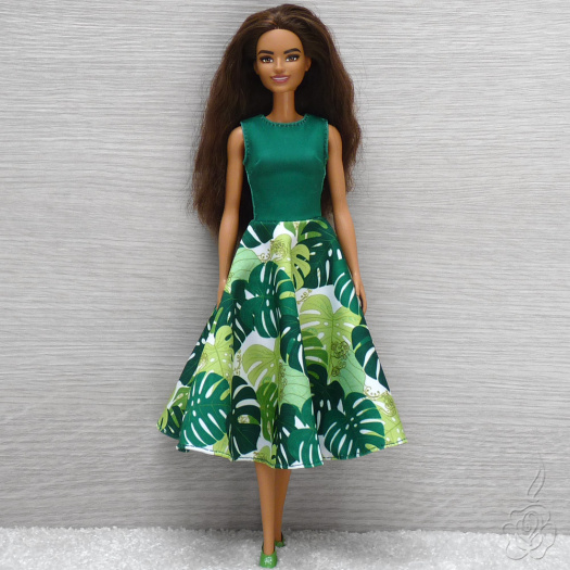 Zelené šaty pro Barbie - Monstera