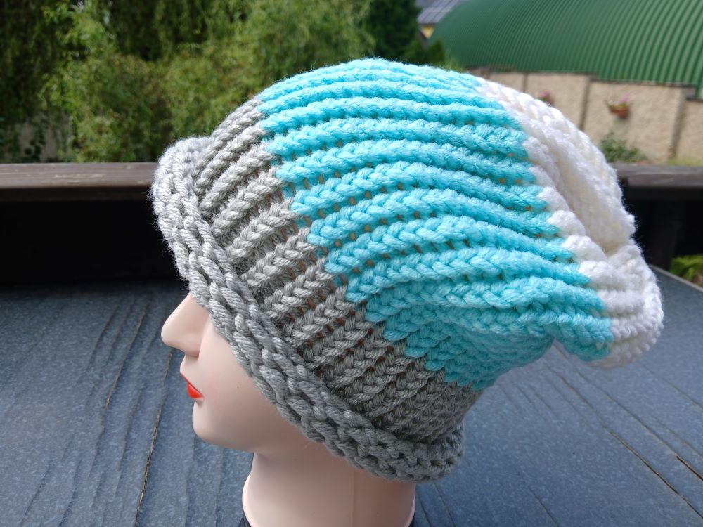 Pletená čepice 2v1(šedá, mentol a bílá)