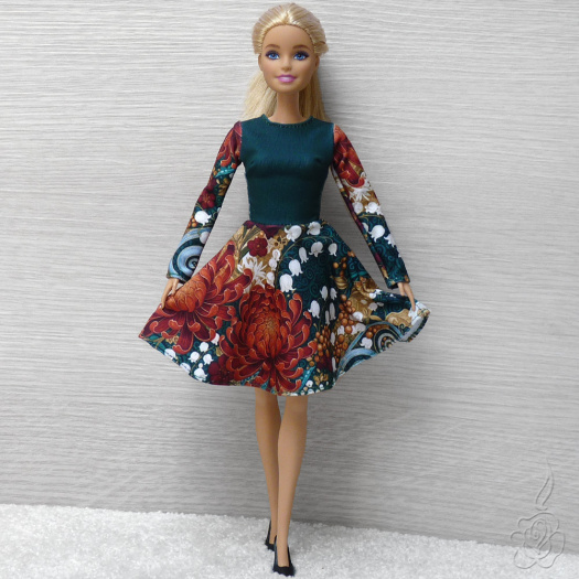 Vzorované šaty pro Barbie - Chryzantémy