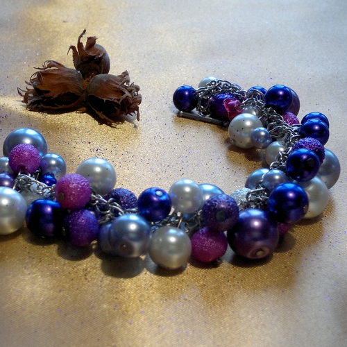 Fialovo/růžovo/bílý perlový náramek