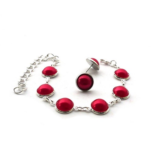 Červený kamínkový náramek s náušnicemi