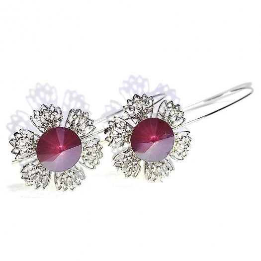 Náušnice, Flowerin Cemin (Rhodiováno, swarovski)