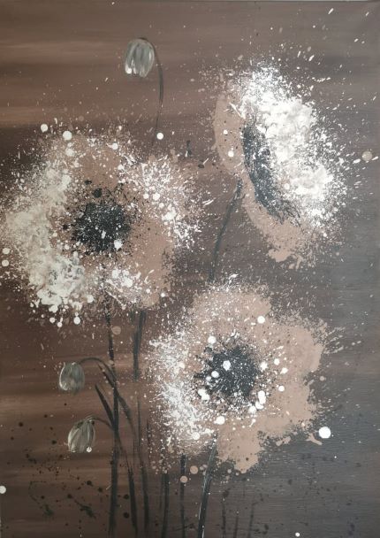 Moderní hnědý obraz, květiny