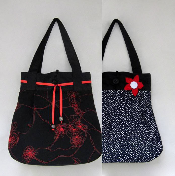 Černočevená s puntíkem OBOUSTRANNÁ taška 2v1